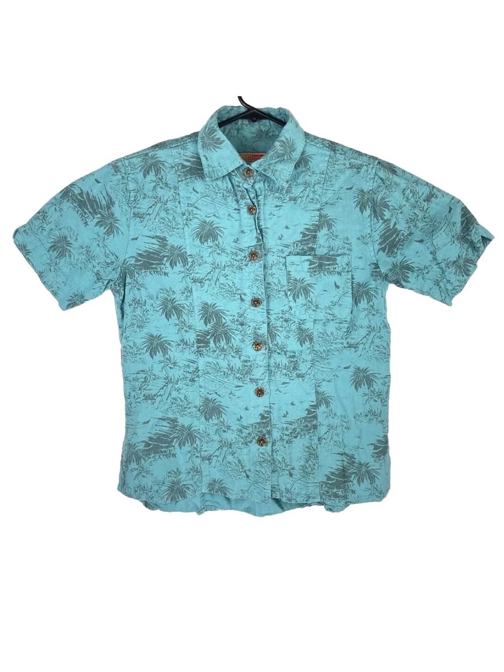 Dash Hemp Santa Cruz Women XS Camp Shirt Blue Tropical Palm Pleated Cruzette